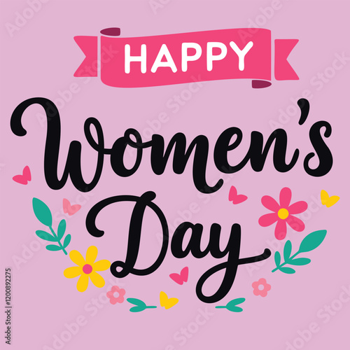 Colorful and cheerful illustration celebrating Women's Day with blooming flowers, playful butterflies