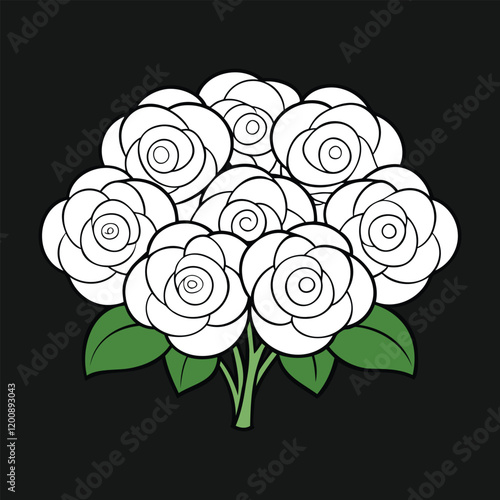 A stunning bouquet of white rose flowers resting elegantly on a textured black stone background, highlighting the contrast between purity and sophistication.