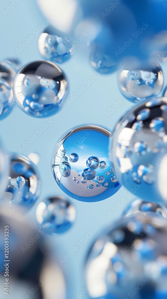 Futuristic reflections: abstract metallic and glass spheres on blue background. Concept of blue Monday Futuristic reflections: abstract metallic and glass spheres on blue background. Concept of blue Monday