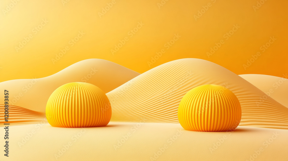 Fototapeta premium Abstract yellow landscape with spherical shapes