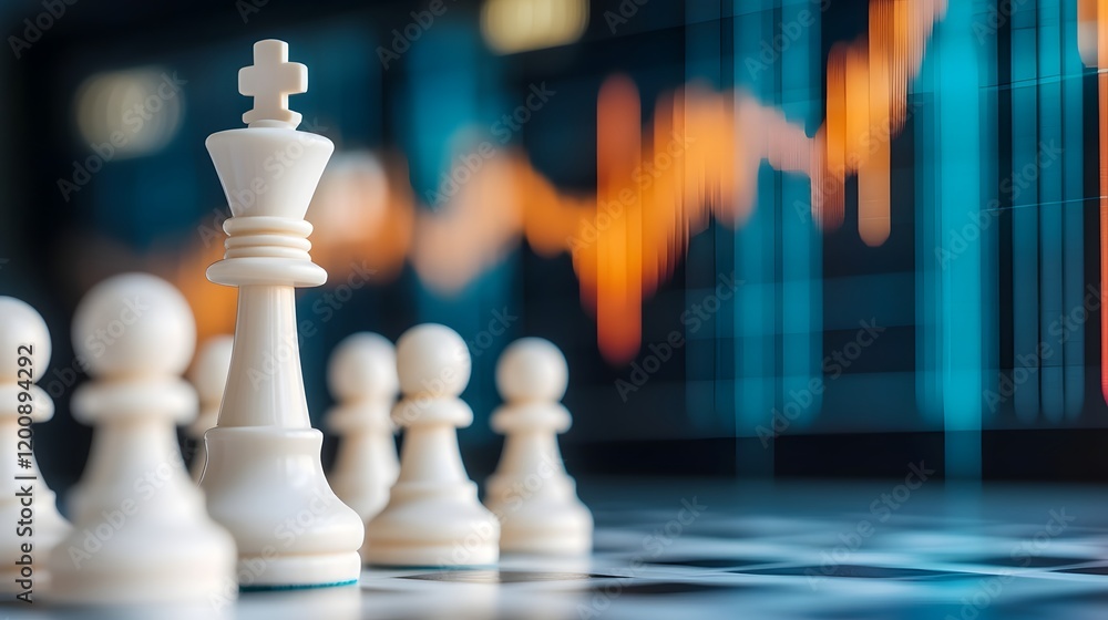Minimalist Chess Pieces Amid Market Data Visualizations Symbolic of Strategic Success Minimalist Chess Pieces Amid Market Data Visualizations Symbolic of Strategic Success