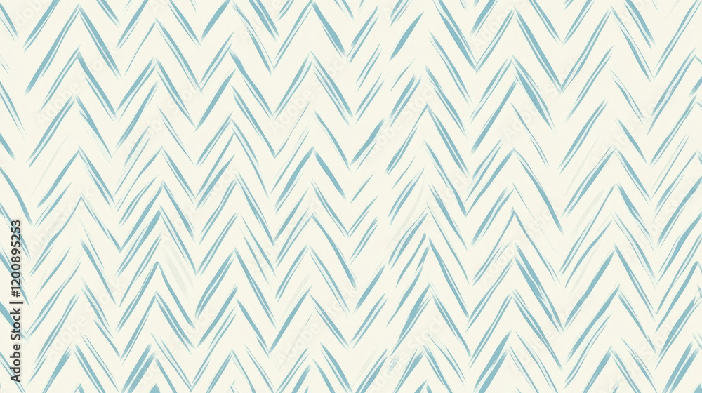 Fototapeta premium Abstract zigzag pattern with soft blue chevrons on light beige background, creating neutral and understated design