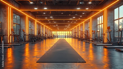 Wallpaper Mural Modern Fitness Center With Orange Lighting And Exercise Equipment Torontodigital.ca