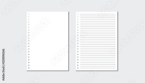 Notebook white pages set. notepad blank paper sheet. set of lined sheet. blank sheet mockup. realistic white sheet. blank notepaper with shadow