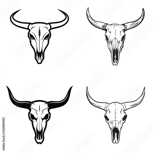 Longhorn Cow Skull Vector illustration, Longhorn Skull clipart Design Pack