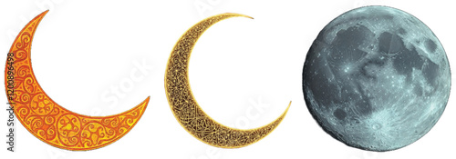 Realistic Crescent Moon Bundle: High-Quality PNG & EPS for Night and Islamic Designs