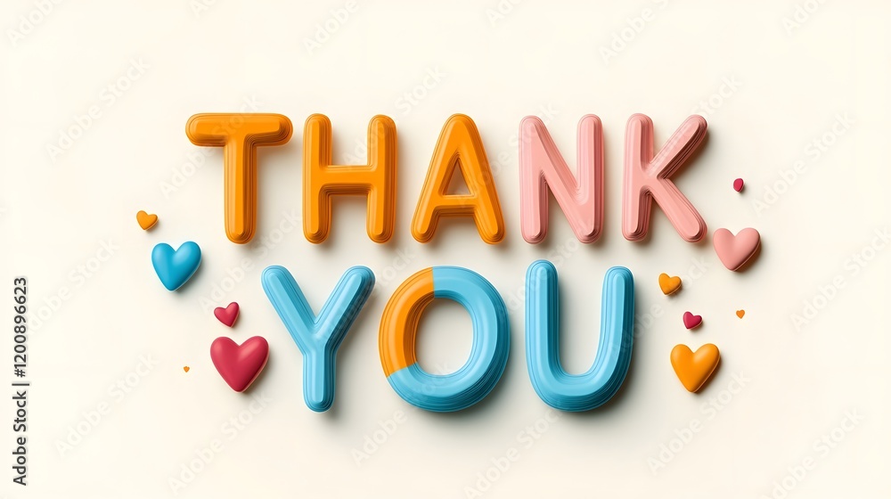 Playful and Colorful Thank You with Pastel Letters and Heart Icons Playful and Colorful Thank You with Pastel Letters and Heart Icons