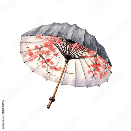 japanese umbrella watercolor illustration vector, white background