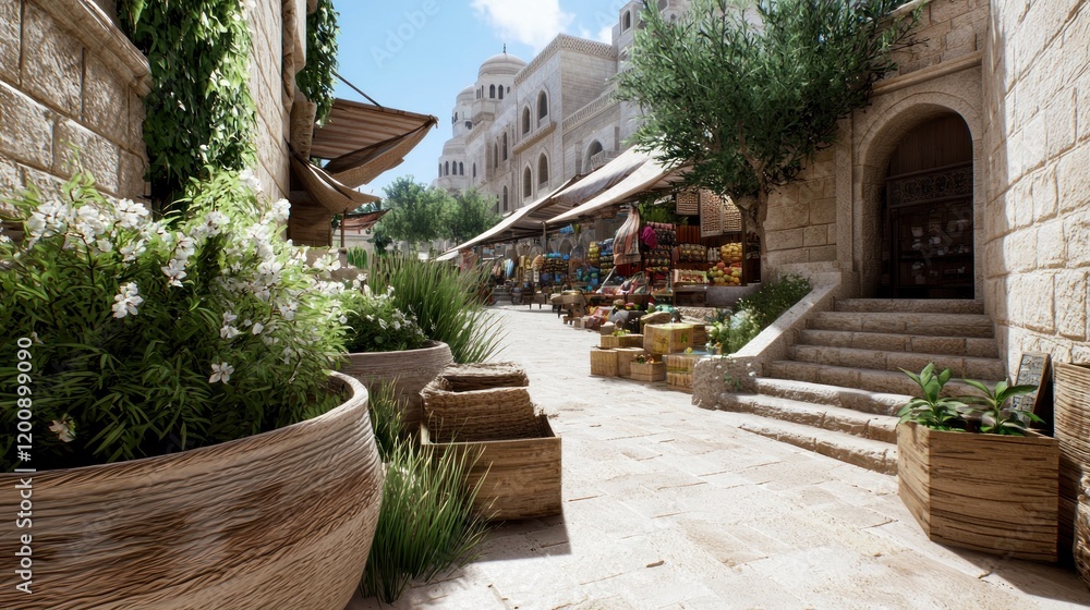 Fototapeta premium Sunny Mediterranean Market Street