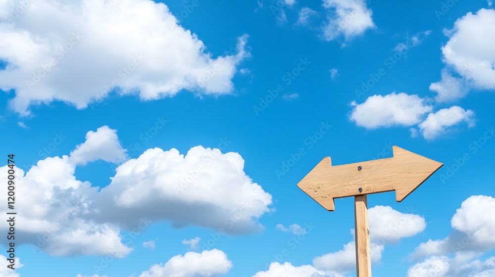 Directional Signpost Against a Bright Blue Sky and Fluffy Clouds for Outdoor Adventure Directional Signpost Against a Bright Blue Sky and Fluffy Clouds for Outdoor Adventure