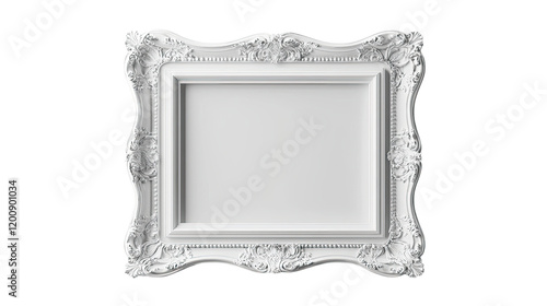 Ornate White Picture Frame: A classic and elegant white picture frame, featuring intricate ornate details and a  softly curved design, ideal for showcasing your prized photos and artwork. photo