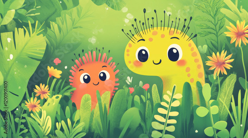 Math game worksheet with cartoon plant leaves, vector mathematics quiz for kids. Tropical plants, palm or exotic jungle leaf on math game puzzle for addition and subtraction calculation skills
