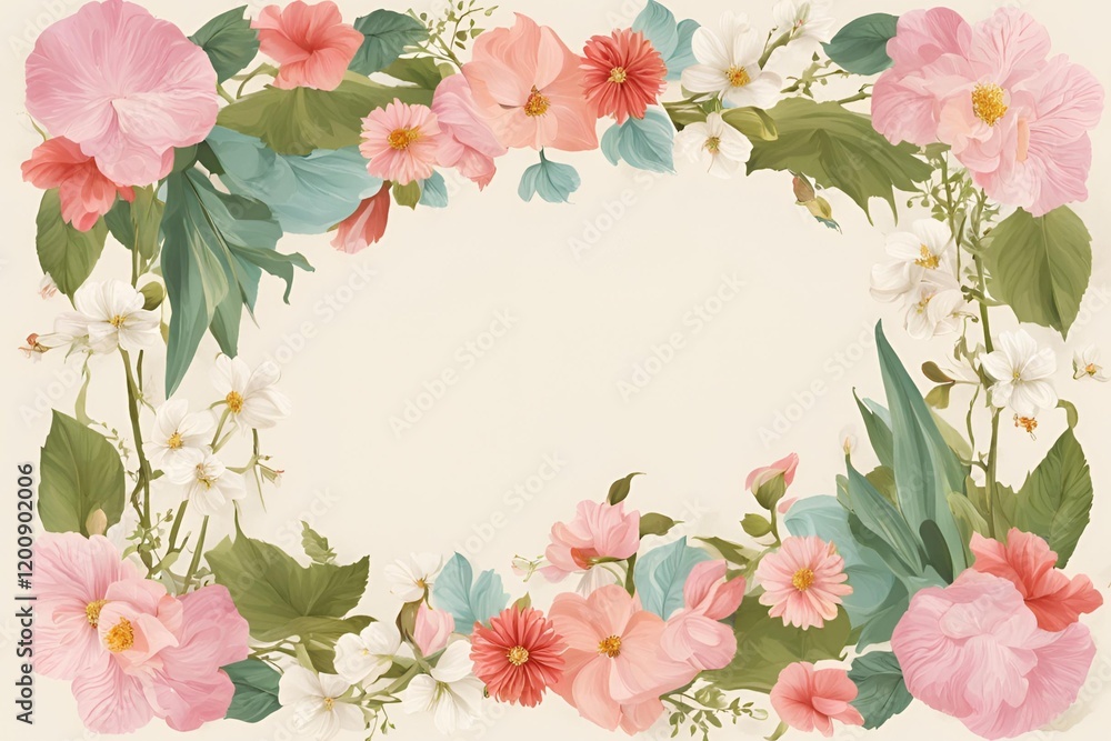 Naklejka premium Spring floral frame, Watercolor floral with frame collection