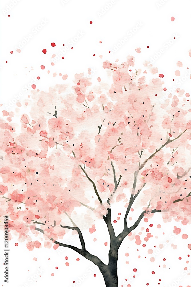 Fototapeta premium Beautiful Cherry Blossom Tree in Full Bloom with Petals Falling Gently