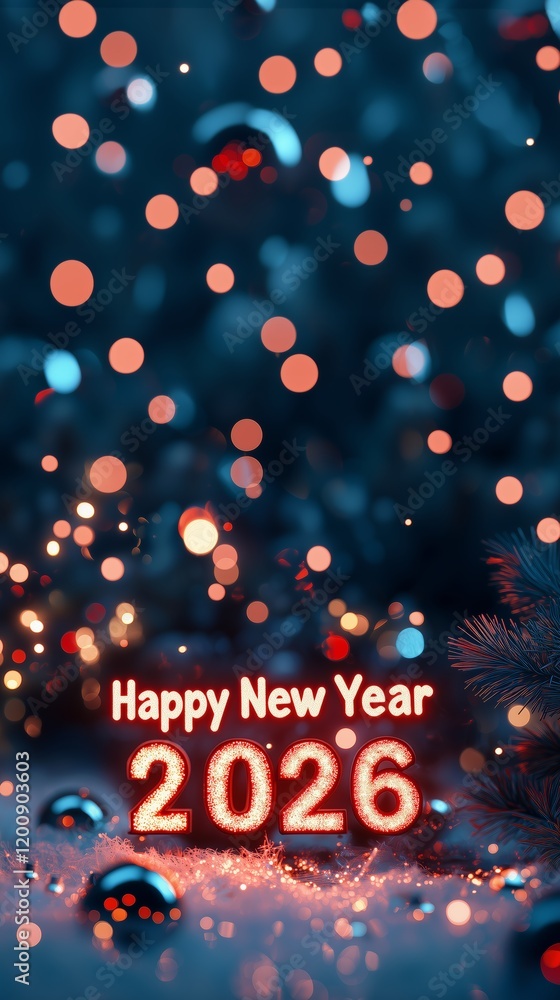 Festive Happy New Year 2026 Celebration with Glittering Lights and Holiday Decor Festive Happy New Year 2026 Celebration with Glittering Lights and Holiday Decor