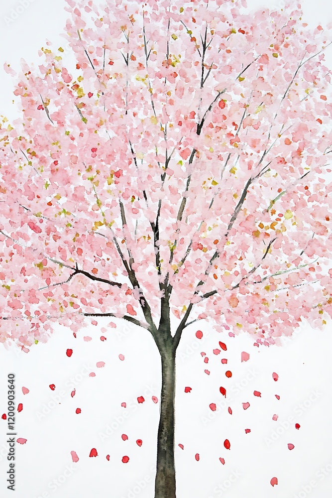 Fototapeta premium Beautiful Cherry Blossom Tree in Full Bloom with Petals Falling Gently