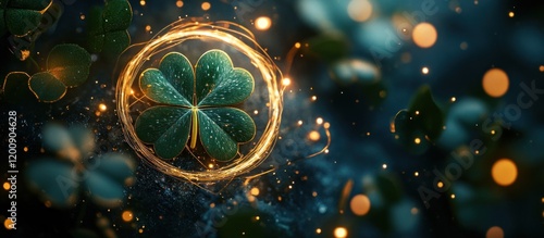 Wallpaper Mural Sparkling Four-Leaf Clover, Night Background Torontodigital.ca