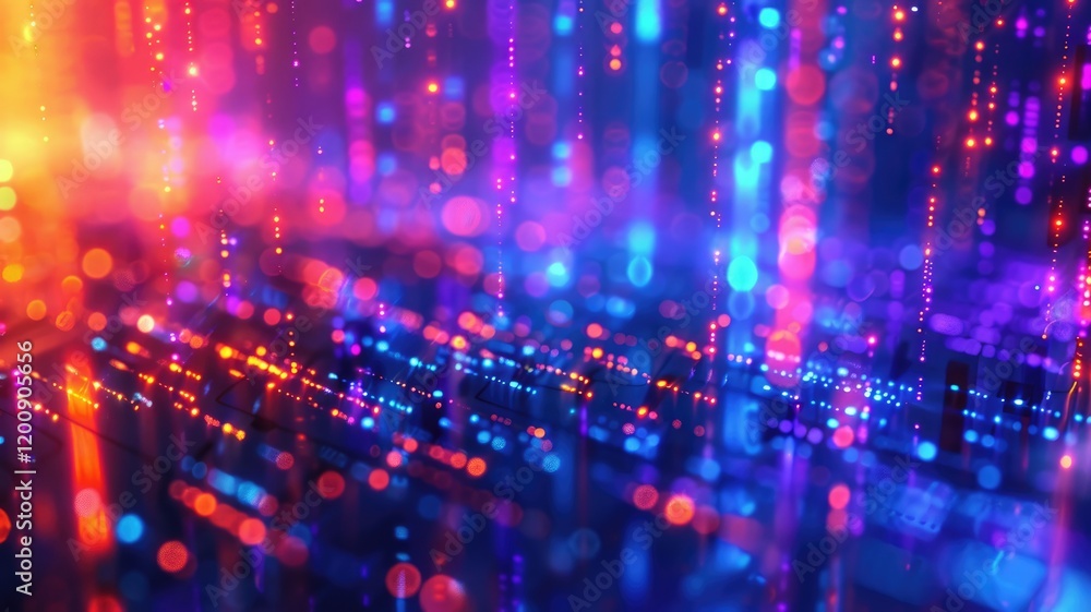 Captivating abstract background featuring vibrant colors of blue, purple, and orange. This digital artwork evokes a dynamic, cyberpunk feel ideal for various design projects.