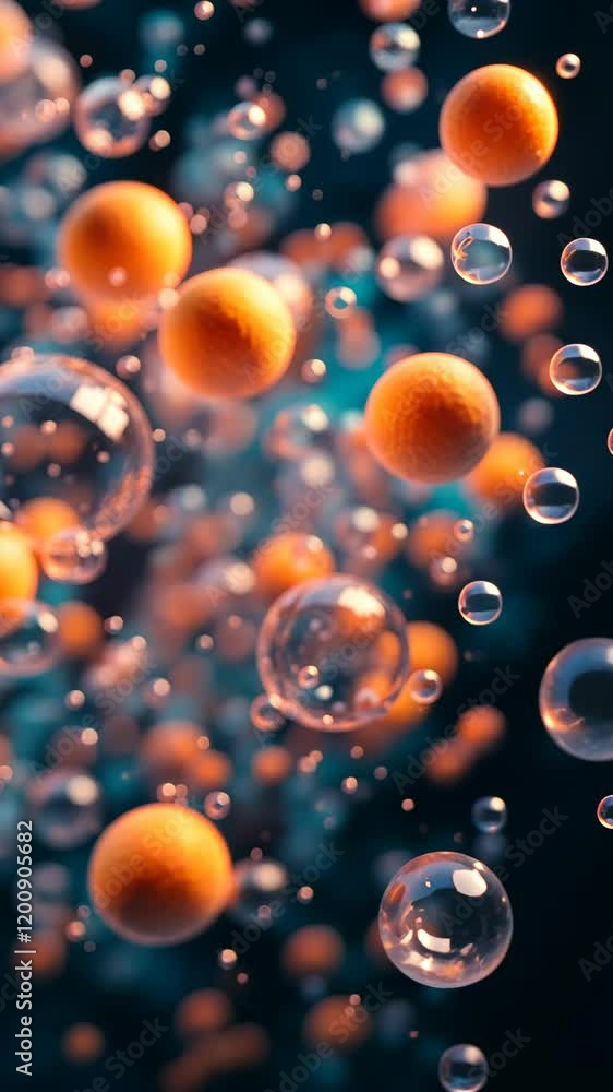 Bubbles and spheres create a vibrant display in a colorful underwater environment Bubbles and spheres create a vibrant display in a colorful underwater environment