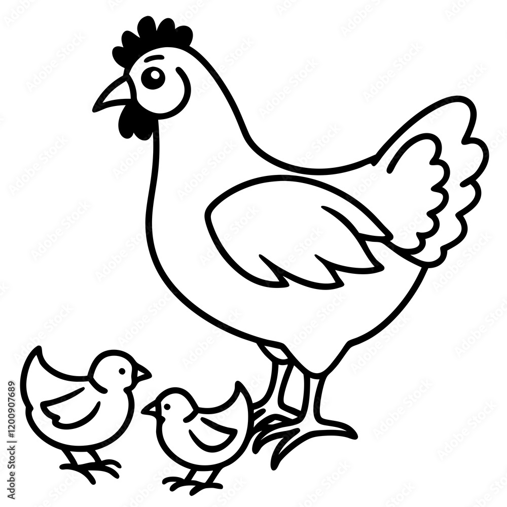 Fototapeta premium Chicken and chicks vector art illustration
