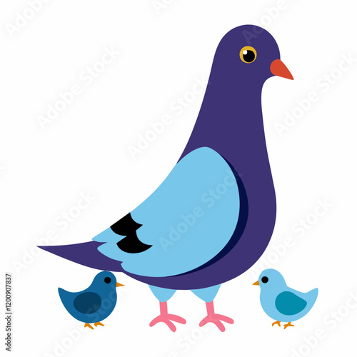 Vector art illustration with a pigeon and its chick