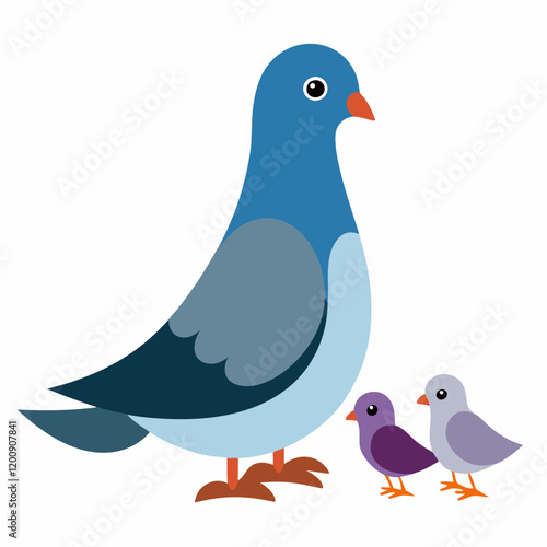Vector art illustration with a pigeon and its chick