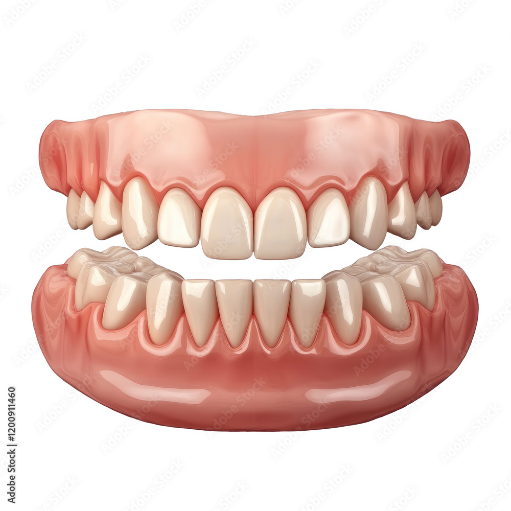 A set of full removable dentures in white background. A set of full removable dentures in white background.