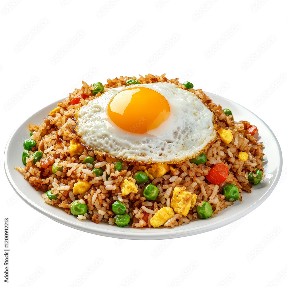 Delicious fried rice topped with a perfectly cooked sunny-side-up egg. Delicious fried rice topped with a perfectly cooked sunny-side-up egg.