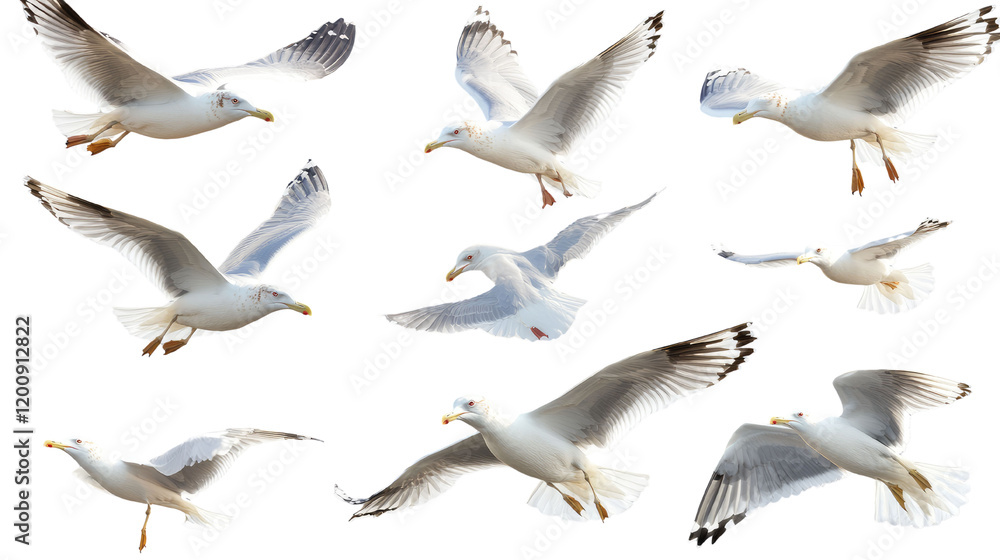 Obraz premium Flying seagulls isolated on white background. 