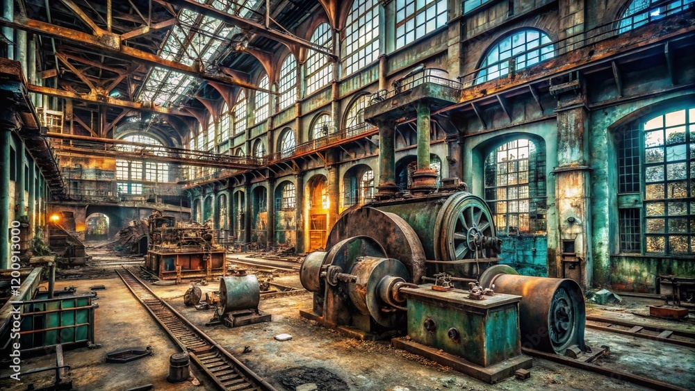 Fototapeta premium Abandoned Industrial Power Station Interior - Urban Exploration Photography
