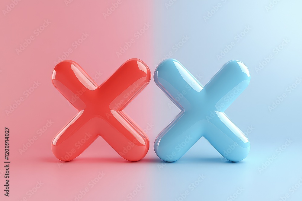 Obraz premium 3D-style checkmark and cross symbols with glossy effects for professional branding.