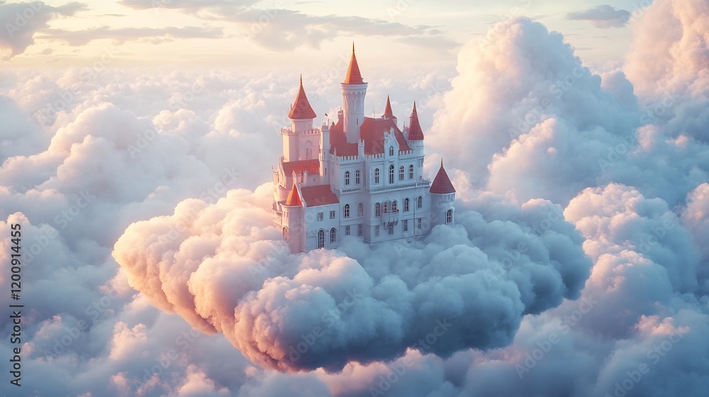 Majestic Floating Castle Amidst Ethereal Clouds in Surreal Landscape Majestic Floating Castle Amidst Ethereal Clouds in Surreal Landscape