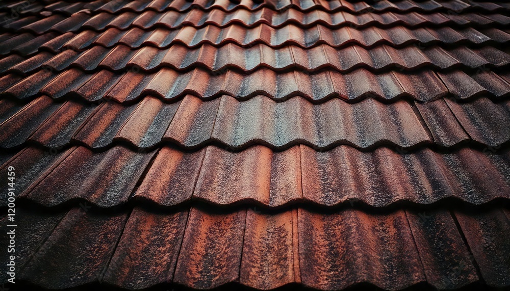 Naklejka premium Roofing texture. Red corrugated tile element of roof. Seamless pattern.