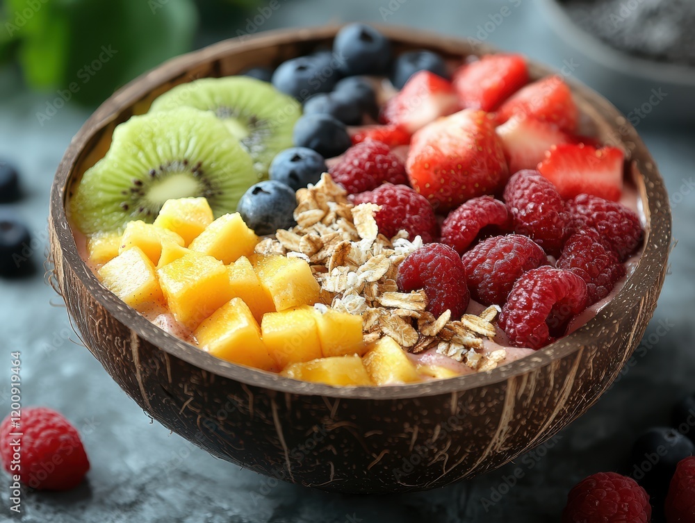 Fresh Vegan Smoothie Bowl with Tropical Fruits Fresh Vegan Smoothie Bowl with Tropical Fruits