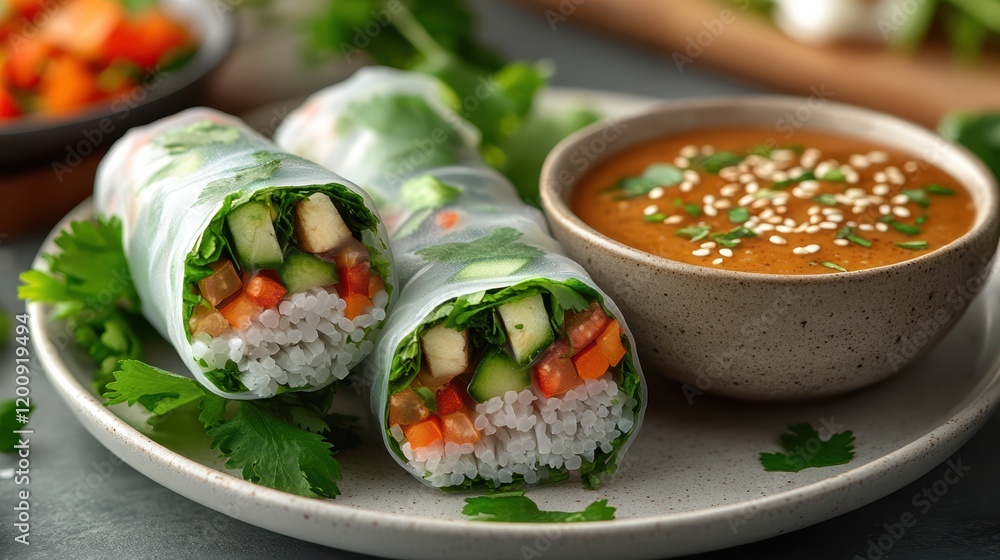 Fresh Vegan Spring Rolls with Peanut Dipping Sauce Fresh Vegan Spring Rolls with Peanut Dipping Sauce