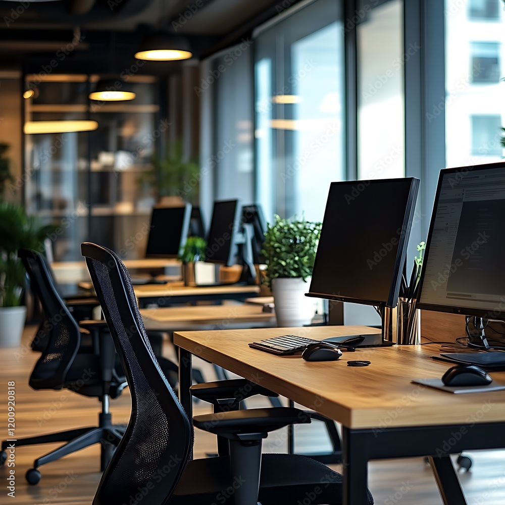 modern office workspace desks computers business layout modern office workspace desks computers business layout