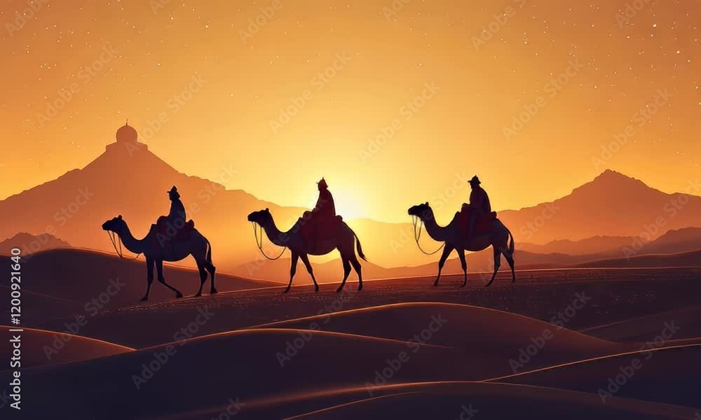 Three Wise Men camel caravan sunset desert journey