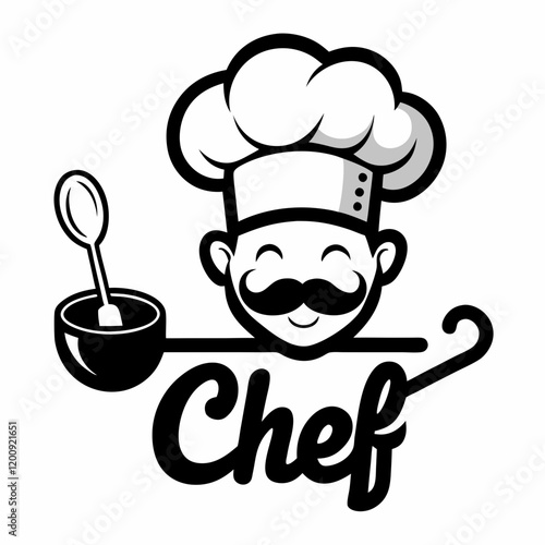 A black-and-white logo featuring a chefs hat and a ladle