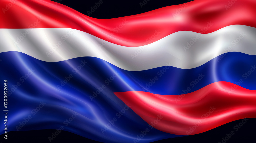 Fototapeta premium Thailand flag, wavy realistic 3D background. Vector Thai and Bangkok symbol, Asian country national banner flag of red, white and blue horizontal stripes