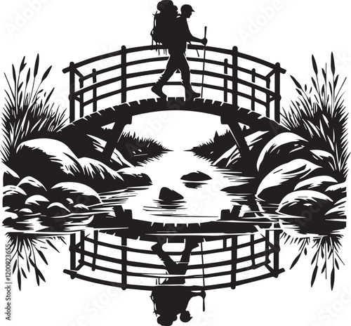 a-black-and-white-silhouette-man with the going to jungle.