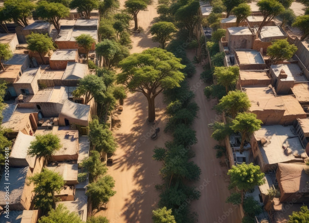 Aerial view of Baobab Alley with trees and vines surrounding the alleys, Madagascaar, forest canopy Aerial view of Baobab Alley with trees and vines surrounding the alleys, Madagascaar, forest canopy