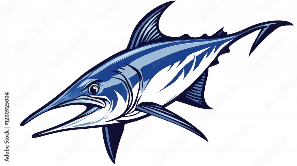 Obraz premium Big blue marlins with sharp nose isolated on white background for fishing sport design or idea of logo. Jpeg version also available in gallery