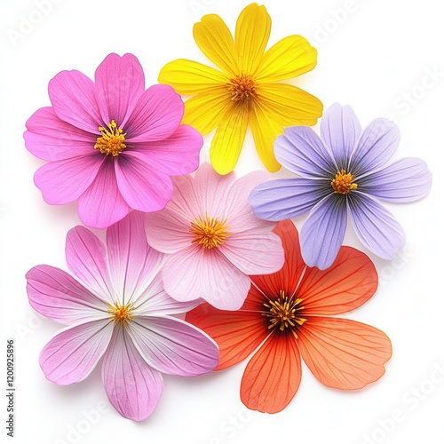 Colorful cosmos flowers bouquet, white background, design element (4) photo