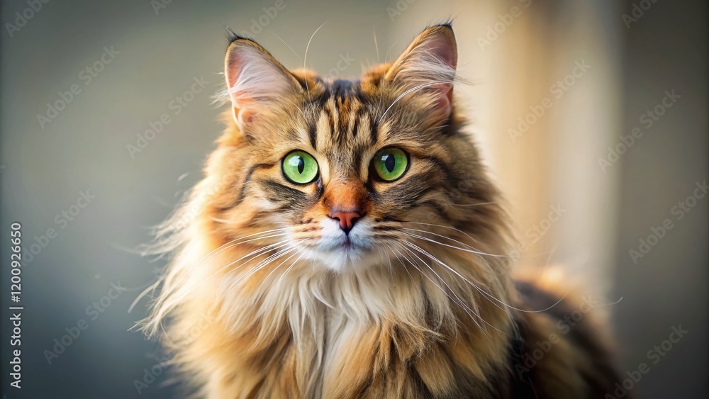 Adorable Fluffy Domestic Cat Posing Right, Copy Space for Text Adorable Fluffy Domestic Cat Posing Right, Copy Space for Text
