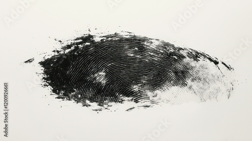 Black fingerprint smudge on white, forensic science, investigation background, identity
