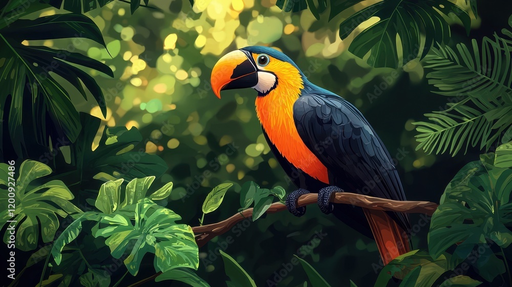 Obraz premium Rare bird species perched in protected forest nature