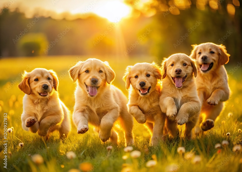 Adorable Golden Retriever Puppies Playing, Long Exposure Blurred Motion Adorable Golden Retriever Puppies Playing, Long Exposure Blurred Motion