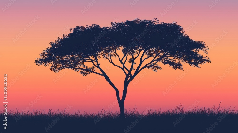 Solitary Silhouette: A Serene African Sunset Solitary Silhouette: A Serene African Sunset