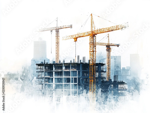 Urban Construction Site with Tower Cranes and Rising Skyscraper photo