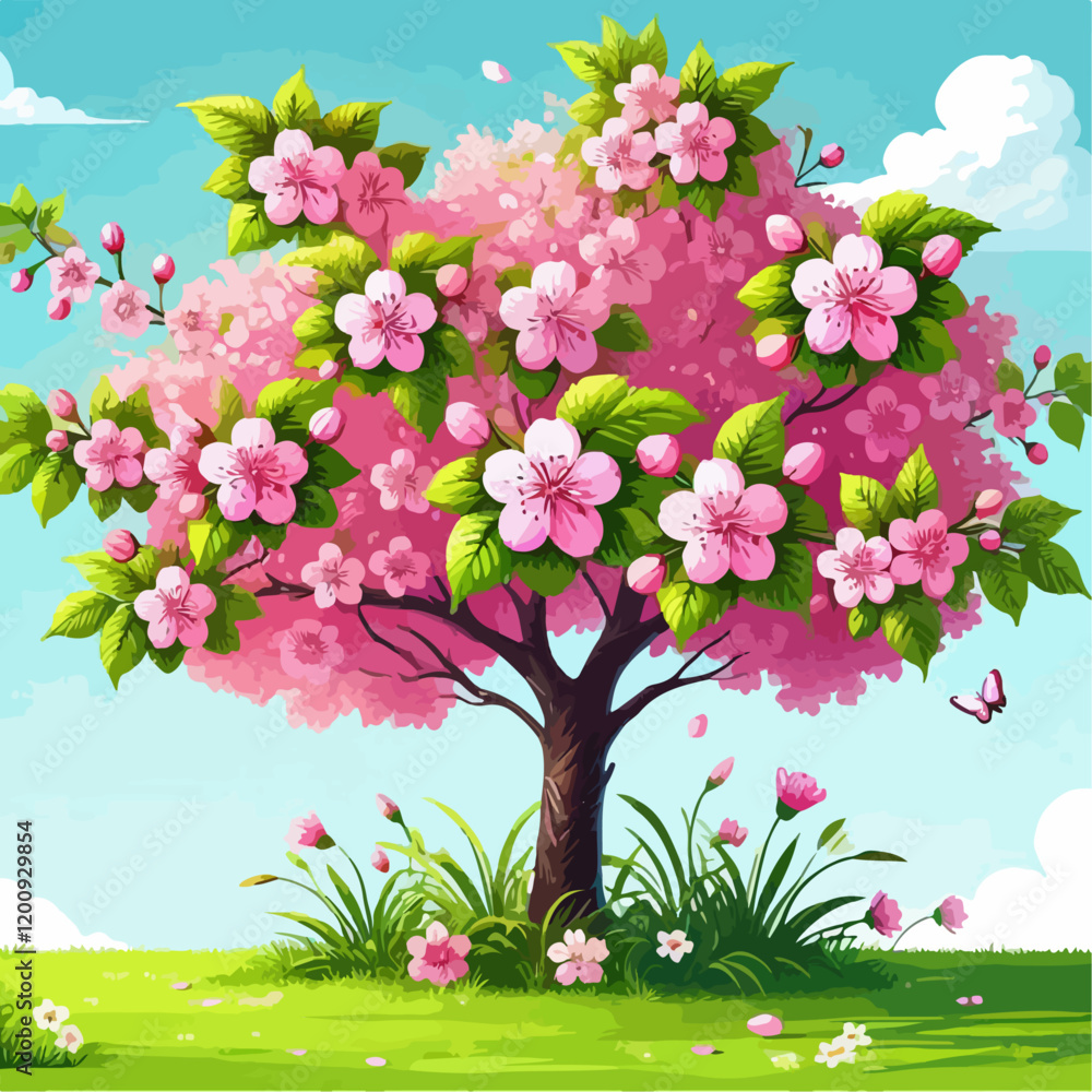 Obraz premium cherry blossom tree vector illustration